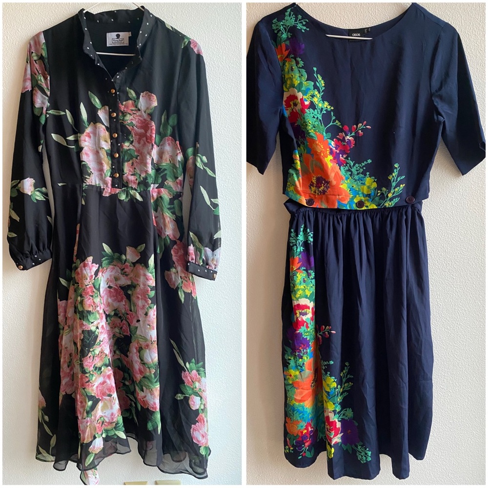 Floral Black and Navy Dresses ASOS and Dainty Jewells (needs repair)